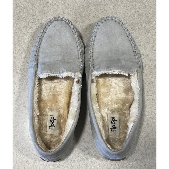 Floopi-Lilly Moccasin Faux Sued Slippers Gray Women’s Size 10 Casual Comfortable - Picture 4 of 10